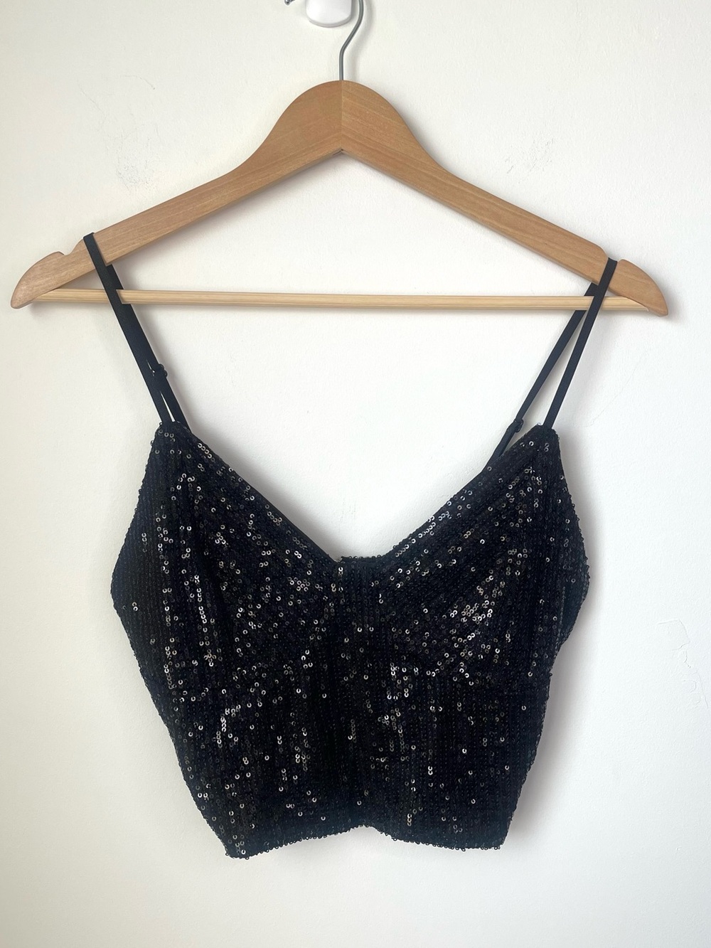 NWOT Black Sequin Crop Camisole Top